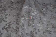 120 Grams Bronze Sequins and Thread Floral Embroidery on Dyeable Viscose Chinon Chiffon Fabric 44inch